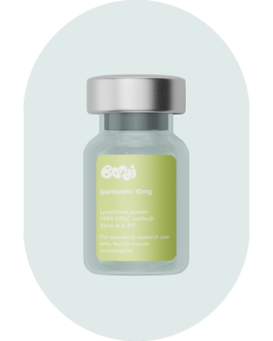 Ipamorelin 10mg peptide vial with a refined, modern aesthetic.