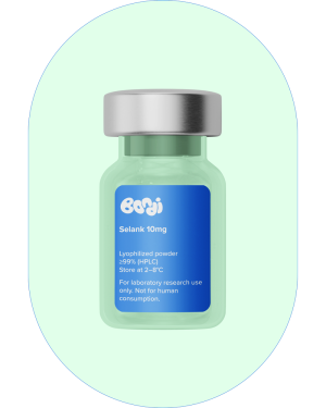 Selank 10mg peptide vial with a calm, clarity-focused aesthetic.