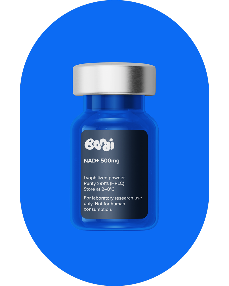 NAD+ 500mg vial with a bright, longevity-focused presentation.